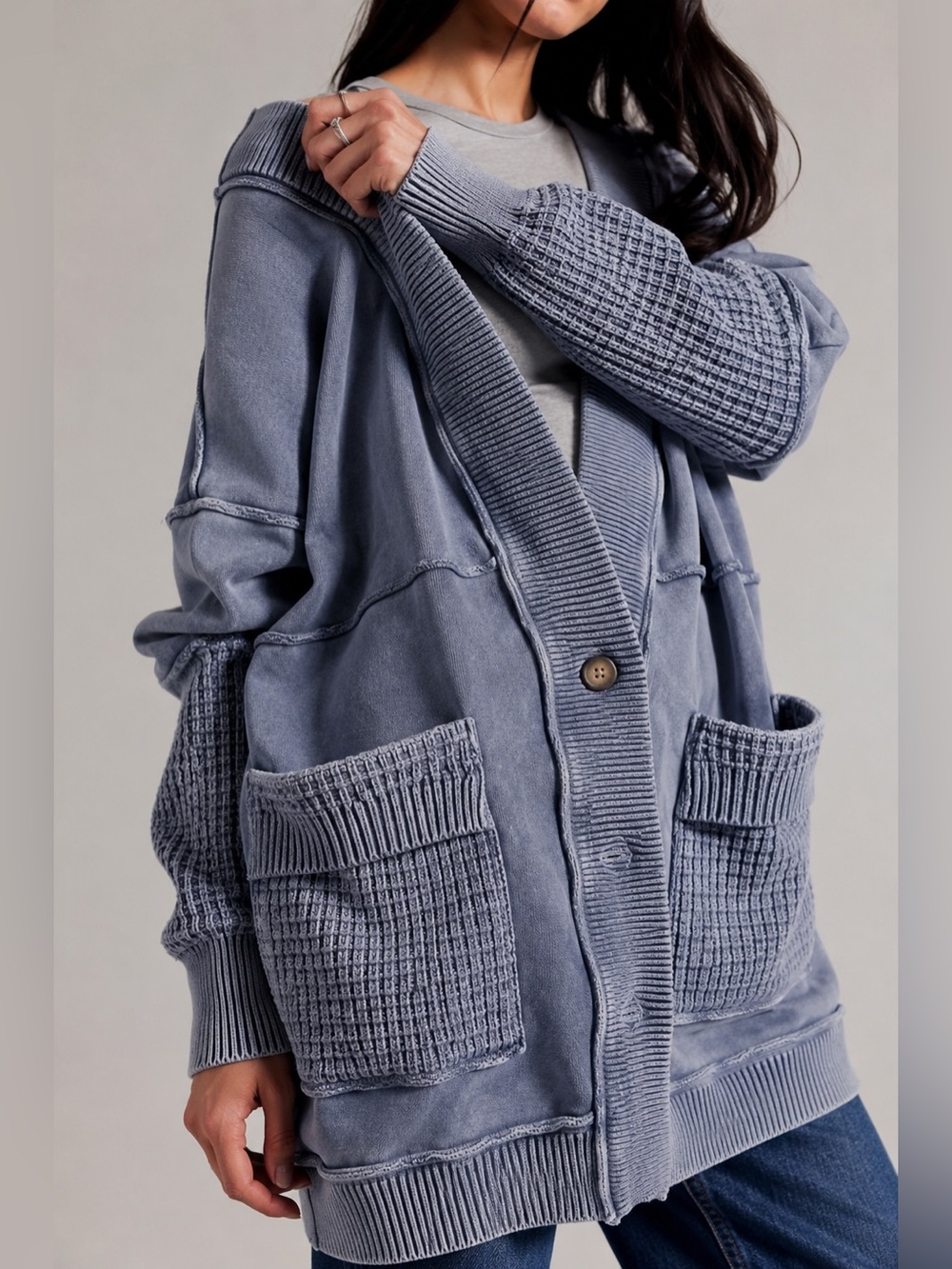 NWT FREE PEOPLE WE THE FREE Brooklyn Cardi | Skipper Blue MSRP $148 S Oversized